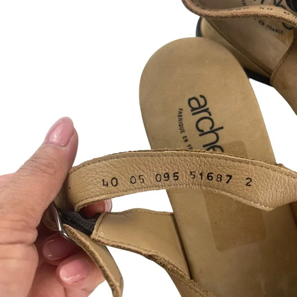 Arche France Tan Soft Nubuck Leather Peep Toe Slingback Sandals Sz 40 (9 US) - Picture 8 of 10